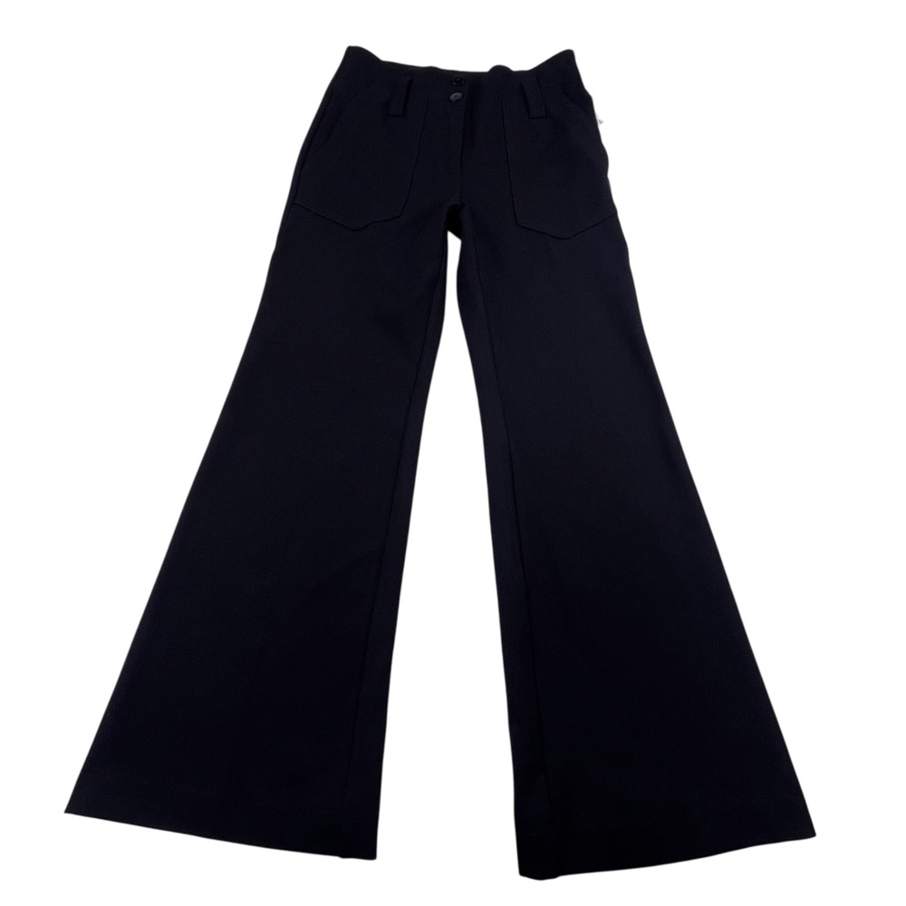 Maeve Anthropologie Black Wide Leg Trousers Double Button Minimalist 2P NWT